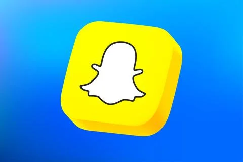 Snapchat social media platform button on blue background. Vector 3d editori.. Illustrazione stock