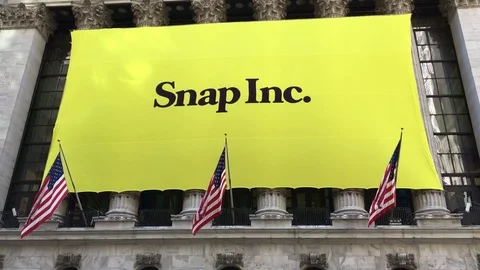 Snapchat's Snap Inc. makes IPO debut on the New York Stock Exchange.  Stock Footage 73058784