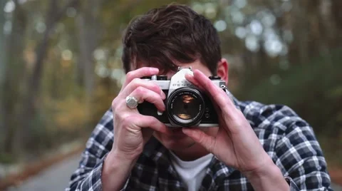 Snaping Picture With Vintage Camera Stock Footage 69071022