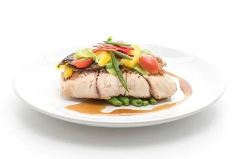 Snapper fish steak with vagetable 写真素材