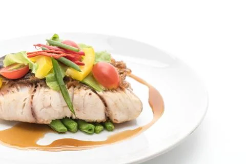 Snapper fish steak with vagetable 写真素材