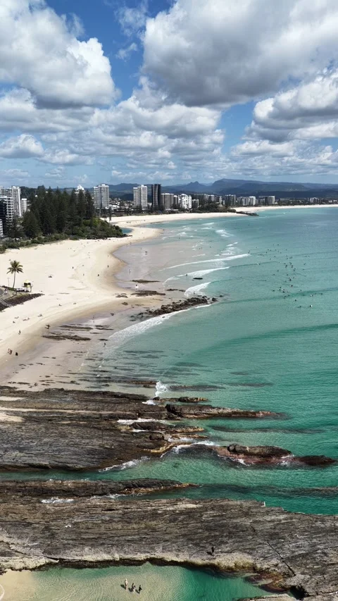 Snapper Rocks Point From Above, Gold Coast Australia - Vertical Video stock 347105636