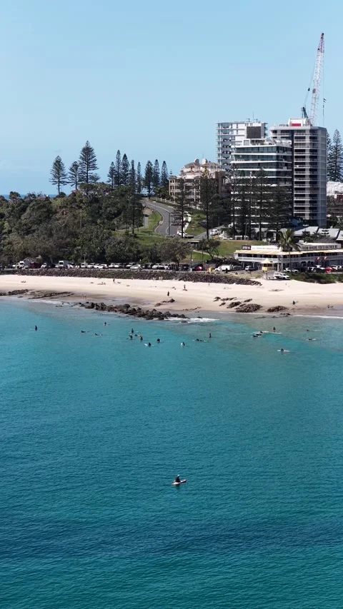 Snapper Rocks Surf Break From Above, Gold Coast Aerial - Vertical Video stock 347061054