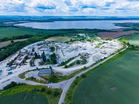 Snapshot capturing quarry extraction activities from above. Comprehensive a.. Stock Photos