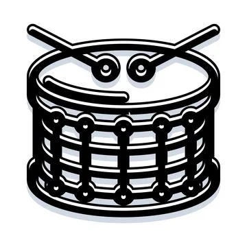 Snare drum with drumsticks isometric black line art Stock Illustration