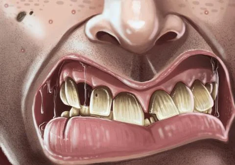 Snarling man with bad teeth Stock Illustration