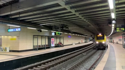 SNCB Belgian train arrives at the underground Brussels Schuman railway station. Stock Footage 160666187