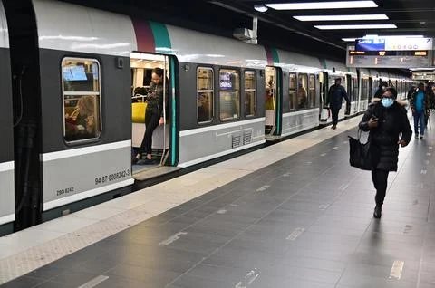 SNCF train in a train station platform  Paris France Stock Photos