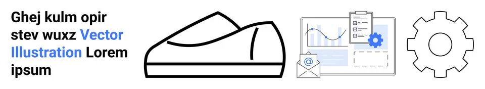 Sneaker design, data charts, envelope, and gear icon. Ideal for marketing, bu Stockillustratie