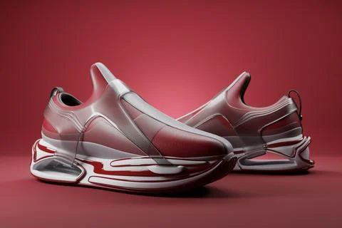 Sneaker premium 3d Render Object isolated on a red background イラスト素材