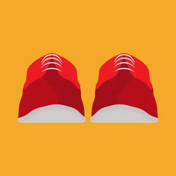 Sneaker shoe front view vector red icon. Sport pair fashion design footwear a Иллюстрация