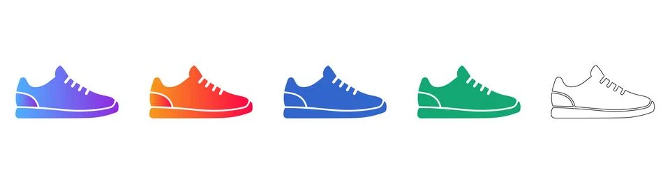 Sneaker Shoe Icon Set in Gradient and Outline Illustrazione stock