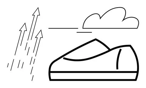 Sneaker with upward arrows and a cloud symbolizing speed, progress, and aspir Ilustración de archivo