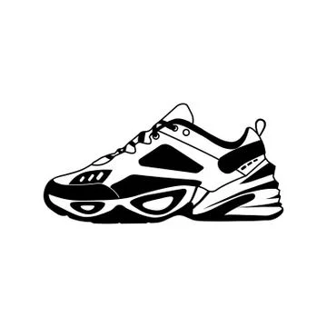 Sneaker vector icon in black or realistic fashion sport running shoe for trai Stock Illustration
