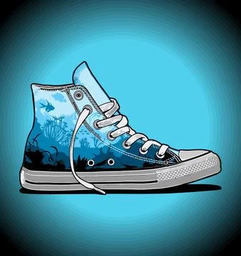 Sneakers blue pattern on green background Stock Illustration