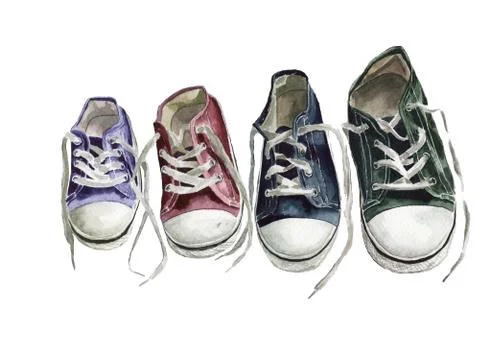 Sneakers of different sizes different colors Stock Illustration