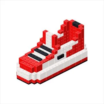 Sneakers in isometric view assembled from plastic blocks. Vector Stock-Illustration