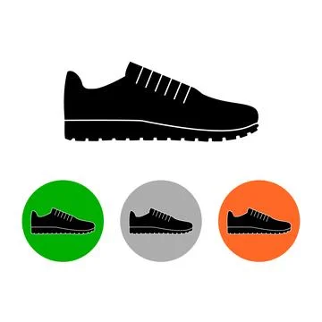 Sneakers linear outline simple icon and round icons with sport shoes. Stock Illustration