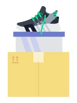 Sneakers pair on the boxes vector icon flat isolated Stock Illustration