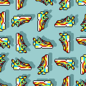 Sneakers pixel art pattern seamless. 8 bit sneaker background. pixelated text Stock Illustration