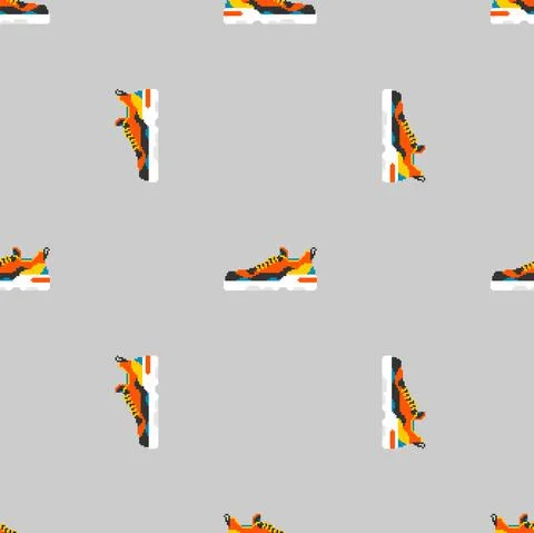 Sneakers pixel art pattern seamless. 8 bit sneaker background. pixelated text Stock Illustration