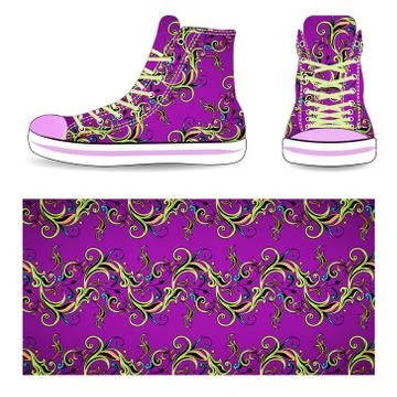 Sneakers with purple pattern Stock Illustration