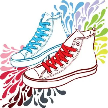 Sneakers with red laces and blue Stock Illustration
