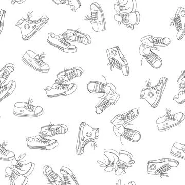Sneakers seamless pattern. Doodle vector background Stock Illustration