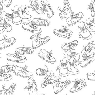 Sneakers seamless pattern. Doodle vector background Stock Illustration