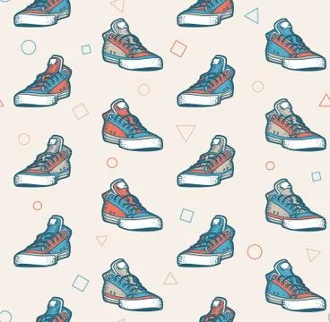 Sneakers seamless pattern in retro colors Stock Illustration