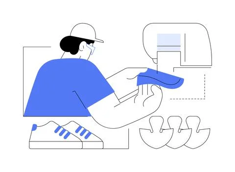 Sneakers sewing abstract concept vector illustration. Stock Illustration