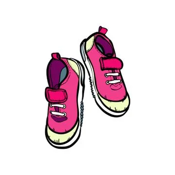 Sneakers shoes pair isolated. Hand drawn vector illustration of pink shoes Illustrazione stock