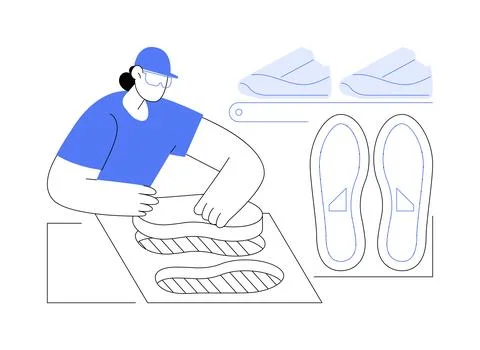 Sneakers sole making abstract concept vector illustration. Stock Illustration