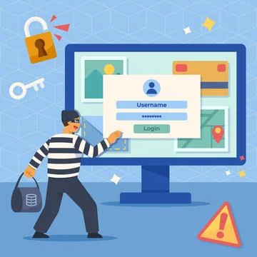 Sneaking Data Thief Over The Cyber Activity Stock Illustration