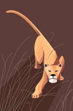 Sneaking lioness Stock Illustration