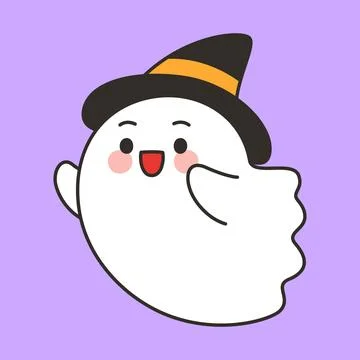 Sneaky Ghost Character In Striped Witch Hat Illustrazione stock