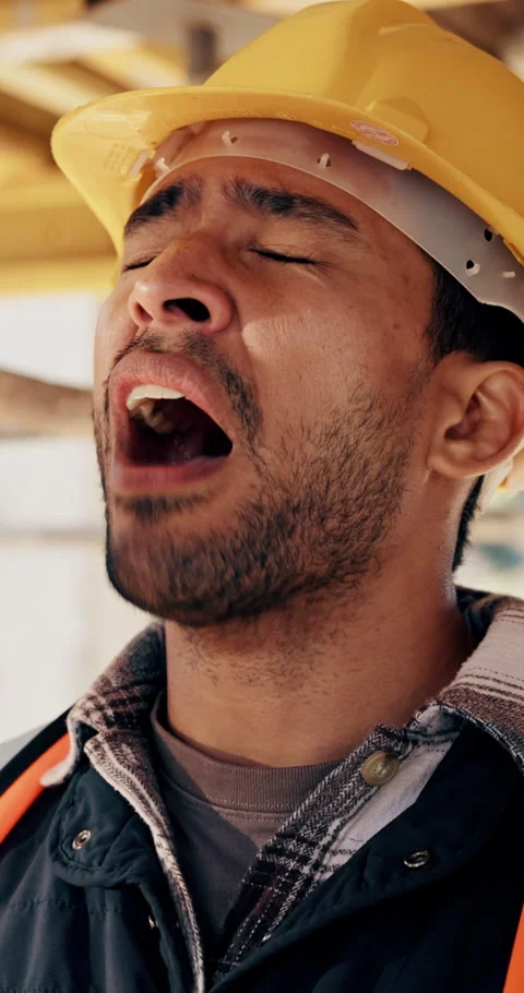 Sneeze, sick and man with tissue on construction site for building, renovation Stock Footage 336229584