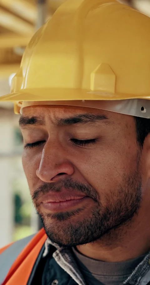 Sneeze, sick and man with tissue on construction site for building, renovation Stock Footage 336264282
