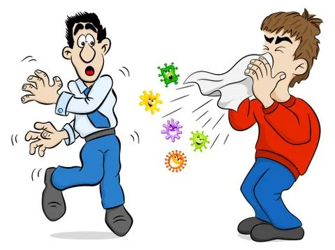 Sneezing man with germs Stock Illustration
