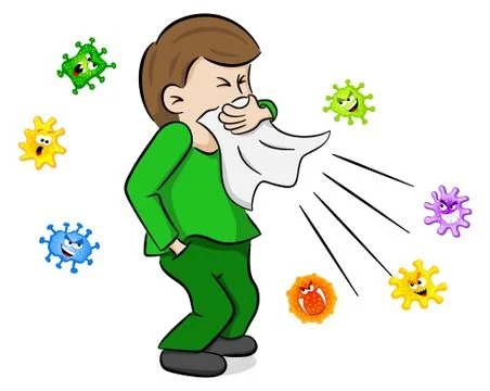 Sneezing man with germs Stock Illustration