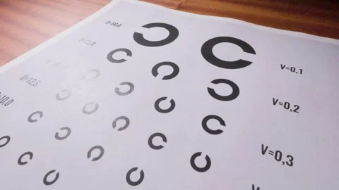 Snellen Eye Chart on Wooden Desk for Eyesight Examination Stock Footage 318660053