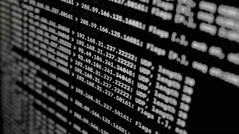 Sniffer Analyzing Network Traffic TCP/UDP Packets IP Spoofing on Screen Stock Footage 158863326
