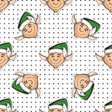 Sniling Elves Seamless Pattern Stock Illustration