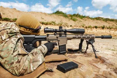 Sniper in the desert Stock Photos