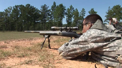Sniper firing down a range during training Stock Footage 36426333