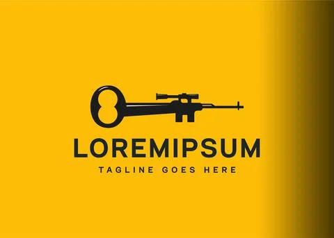 Sniper key logo design. Vector illustration of sniper and key. Vintage logo d 스톡 일러스트