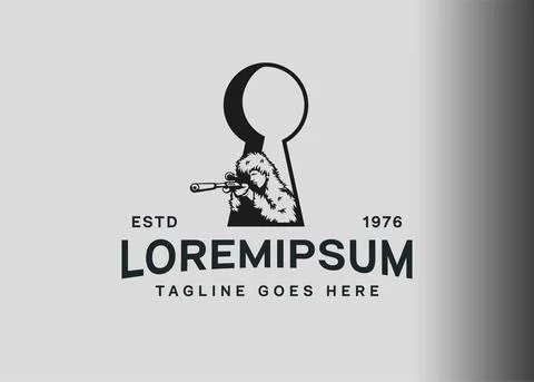 Sniper key logo design. Vector illustration of sniper and key hole. Vintage l Illustration
