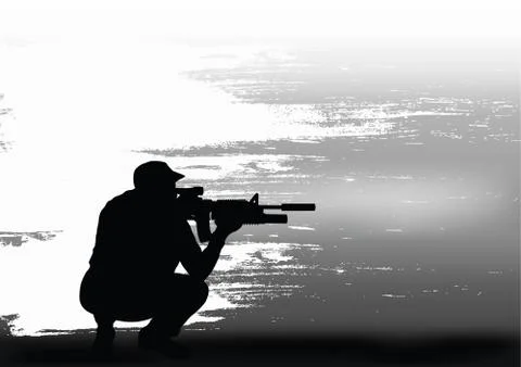 The sniper prepares for shooting. Stock Illustration