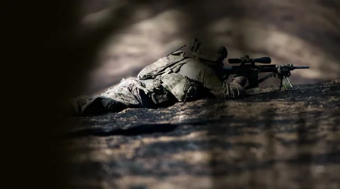 Sniper ready for the kills (scope) dolly shot Stock Footage 34694865