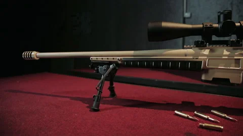 Sniper riffle on red Stock Footage 66109721